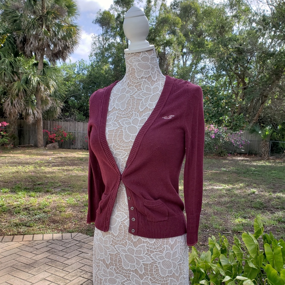 Hollister Maroon Button Up  Cardigan Size L